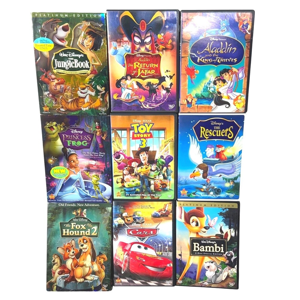 Disney Pixar DVD Lot 9 Movies Jungle Book Bambi Toy‎ Story 3 Cars Kids Bundle